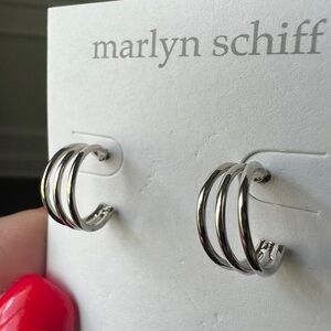 NEW MARLYN SCHIFF Dainty Triple Hoop Earrings in Silver Tone